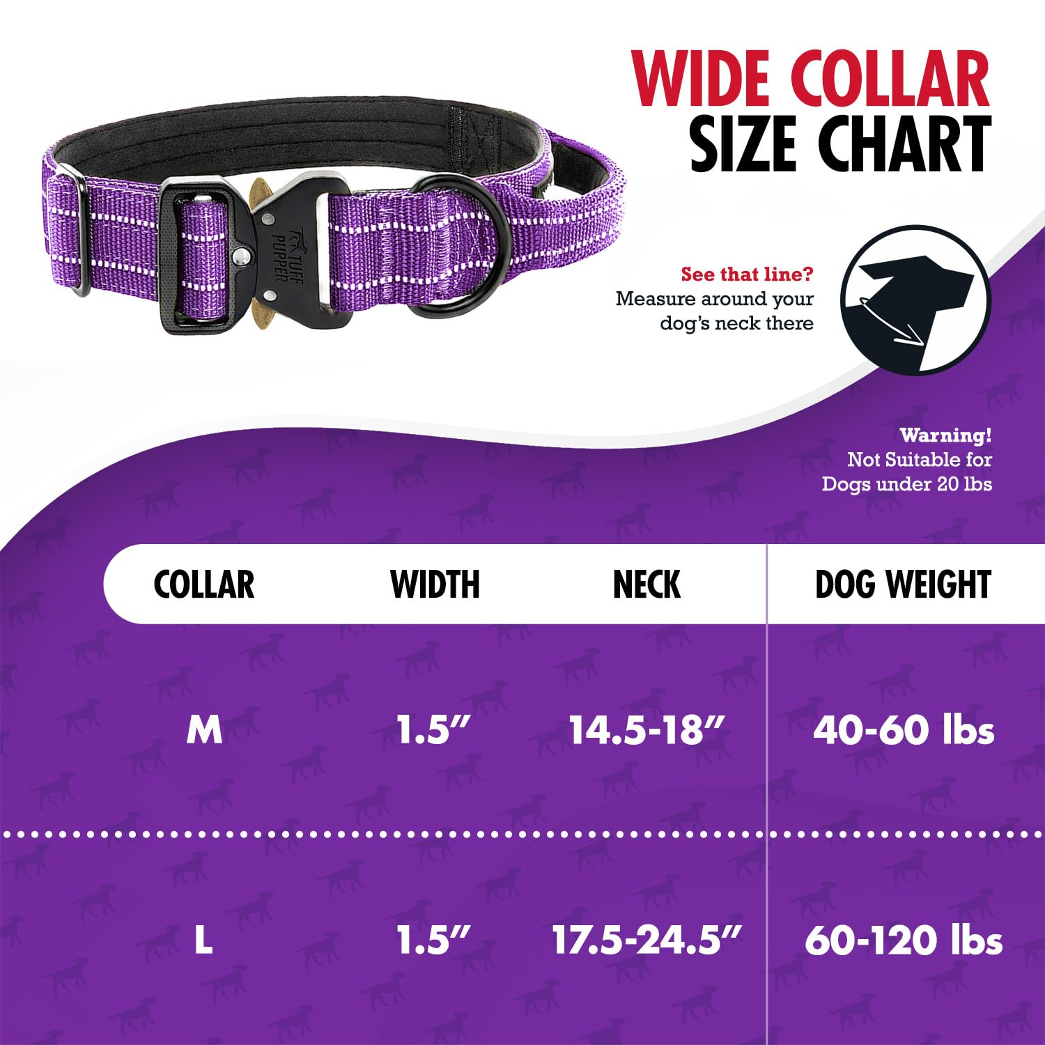Tuff Pupper Tactical Dog Collar, Heavy Duty 1.5" Wide Ballistic Collar