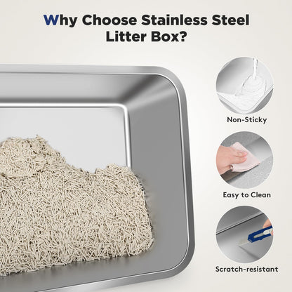FURTIME Stainless Steel Litter Box with Lid, XL Extra Large Box