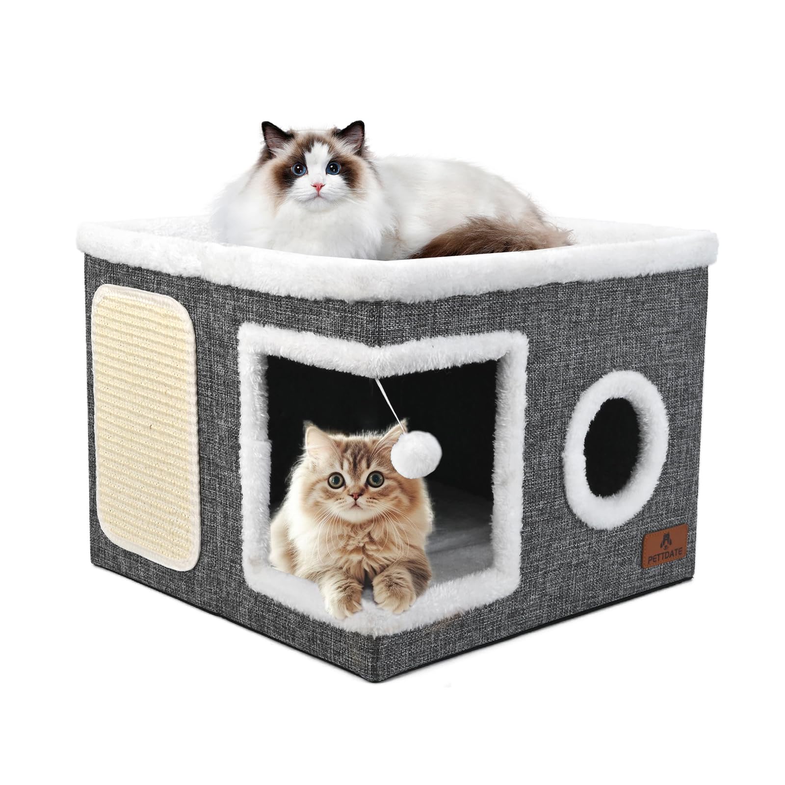 Cat Beds for Indoor Cats Foldable Cat Hideaway with Hanging Fluffy Bed