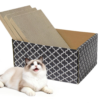 Cardboard Cat Scratcher Box with 3PCS Extra-Large Double-Sided House