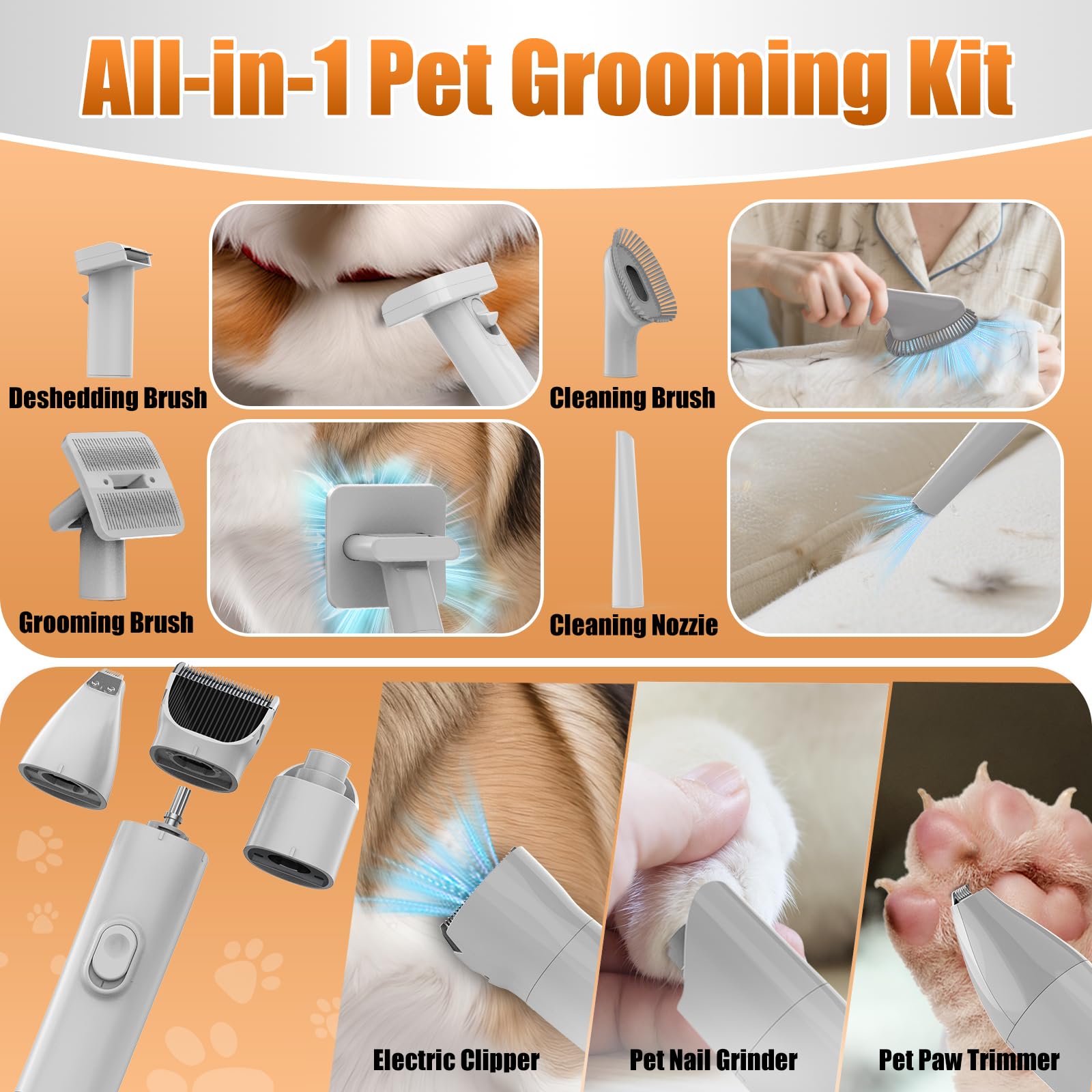 AIRROBO Dog Grooming Vacuum and Kit with Clipper Nail Trimmer Grinder
