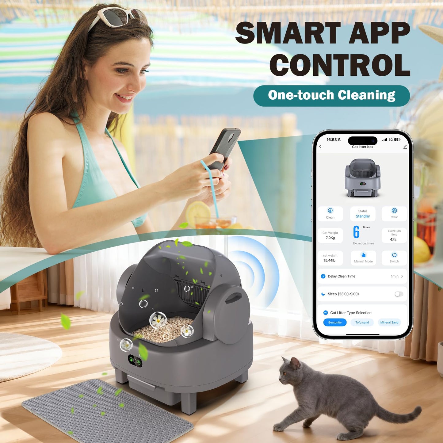 Automatic Litter Box, Open Top Large Self Cleaning Cat Litter Box