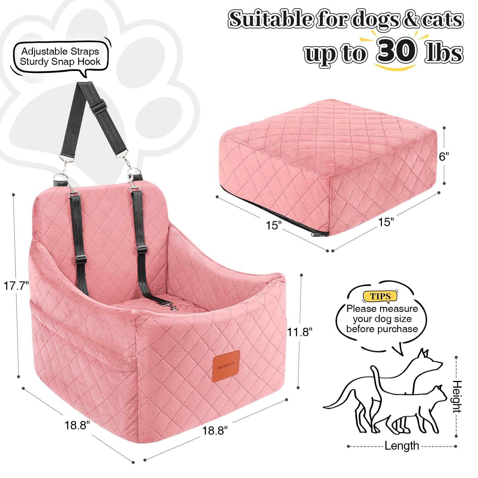 INDYBUD Dog Booster Car Seat for Dogs up to Safety Pet Car Seats Seat