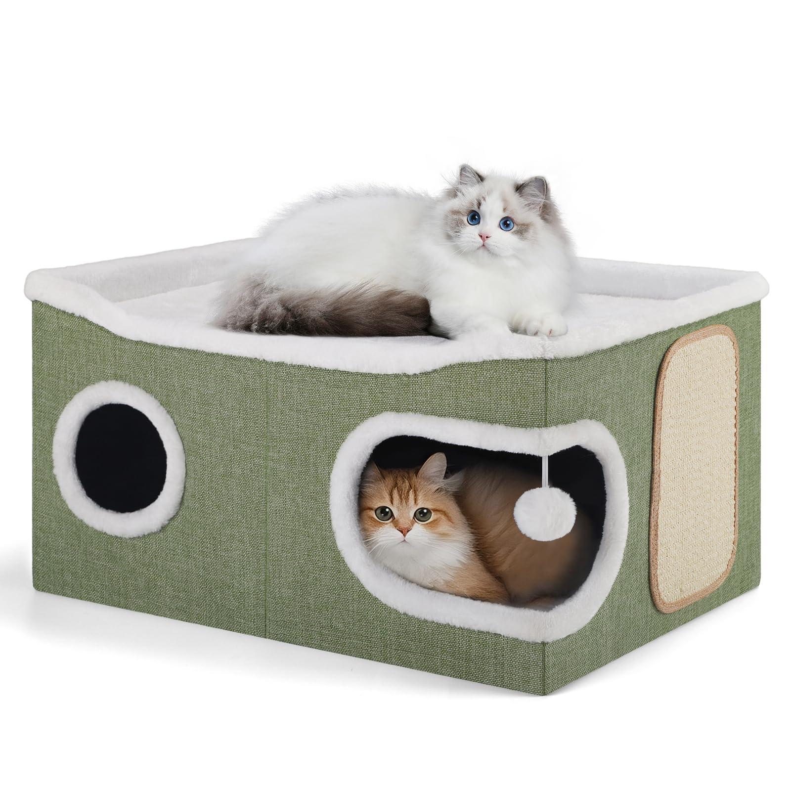 Cat Beds for Indoor Cats, Extra Wide Cat Cube House for Multi House