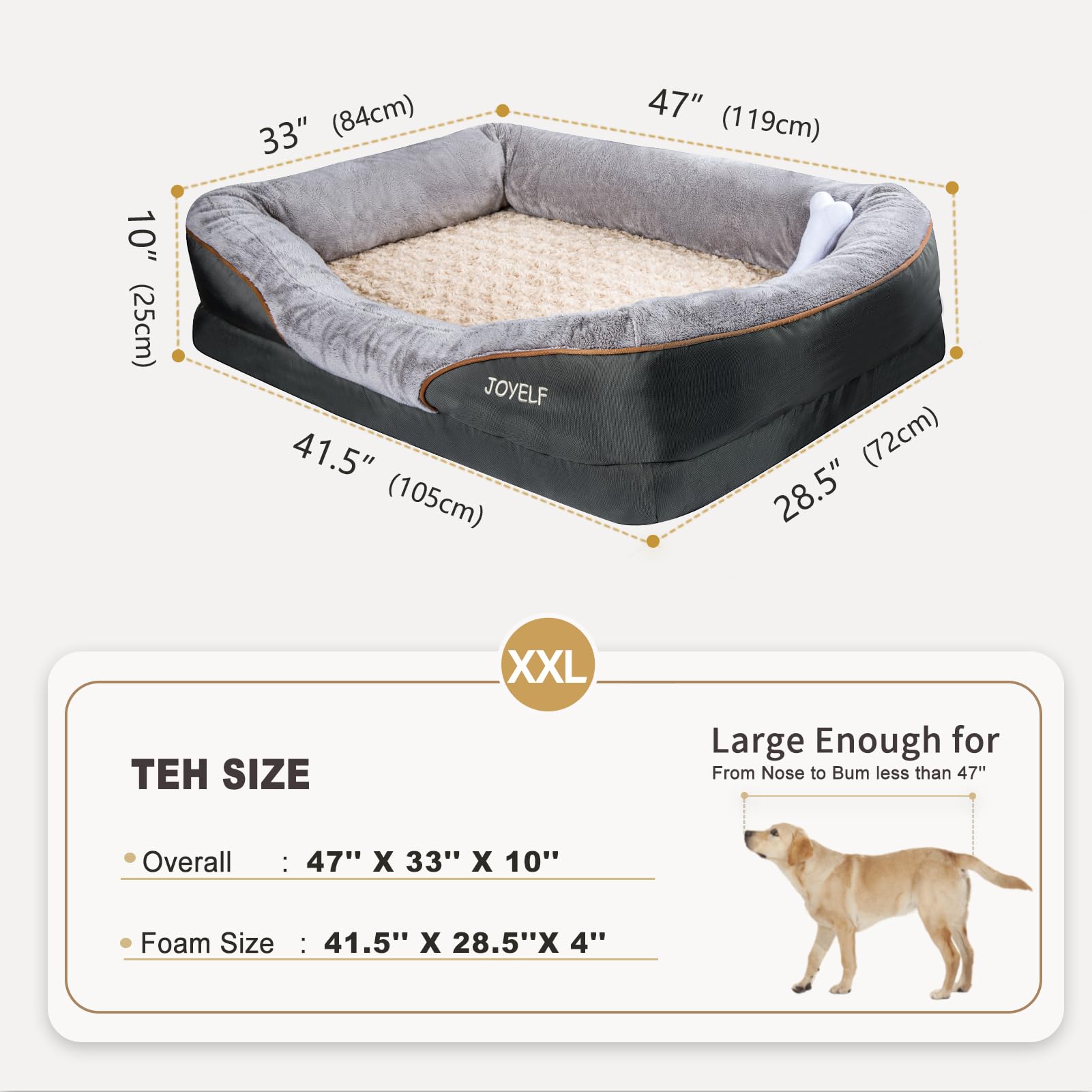 JOYELF XXLarge Memory Foam Dog Bed, Orthopedic Dog Bed Sofa