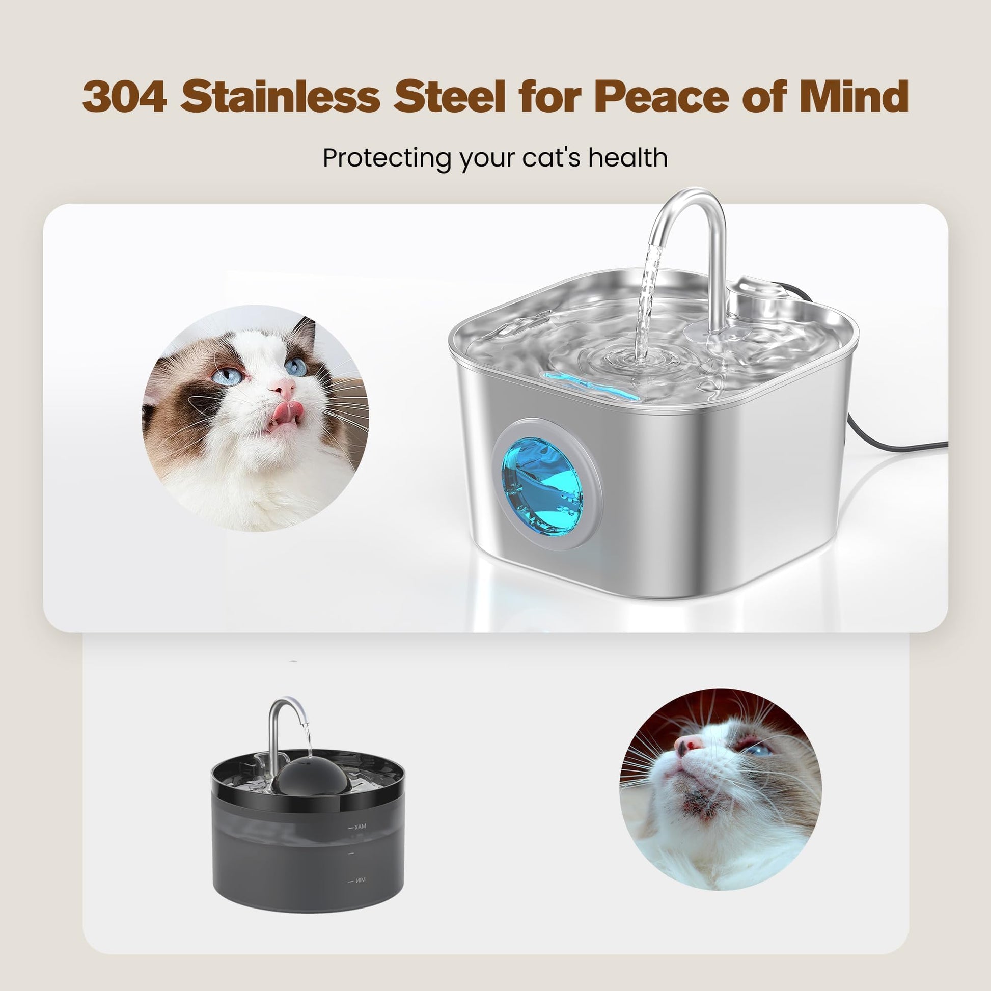 HOOISE Cat Water Fountain with 8 Filters + 5 Sponges,Small Pet Bowl