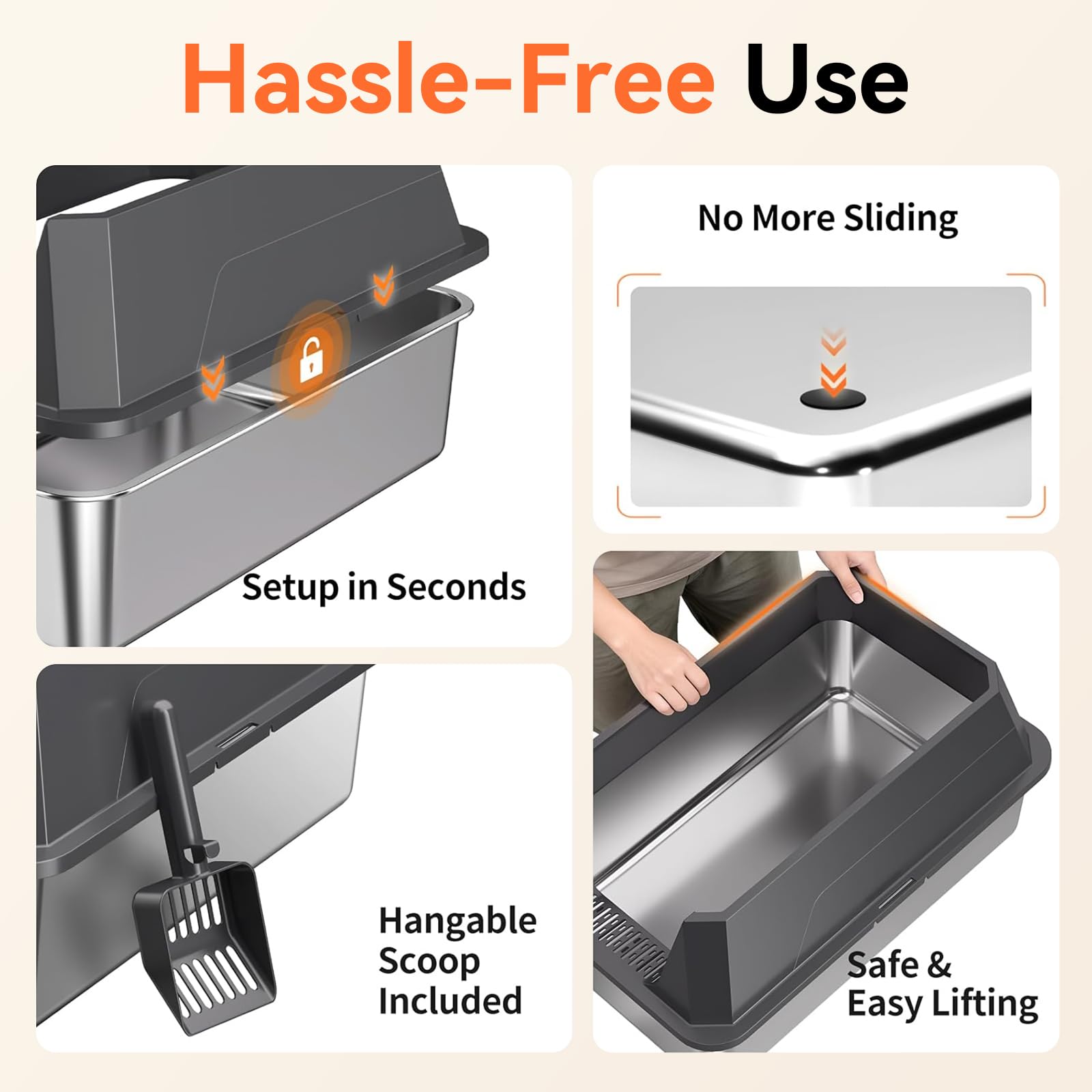 TEVILA Stainless Steel Litter Box with High Sides, XL High Sided Box