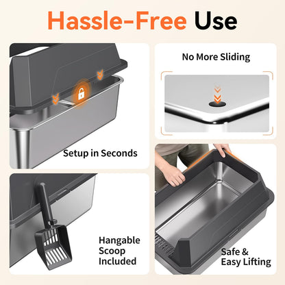 TEVILA Stainless Steel Litter Box with High Sides, XL High Sided Box