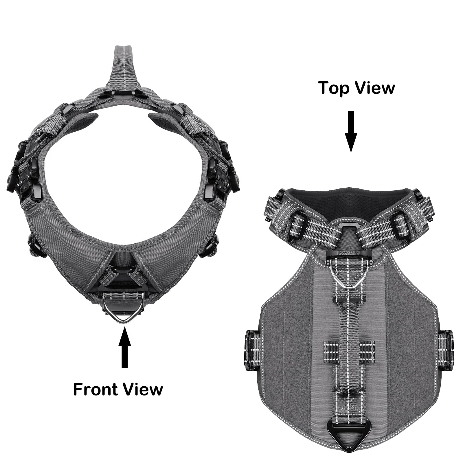 ICEFANG GN8 Tactical Dog Harness with 4X Metal Buckles for Large Leash