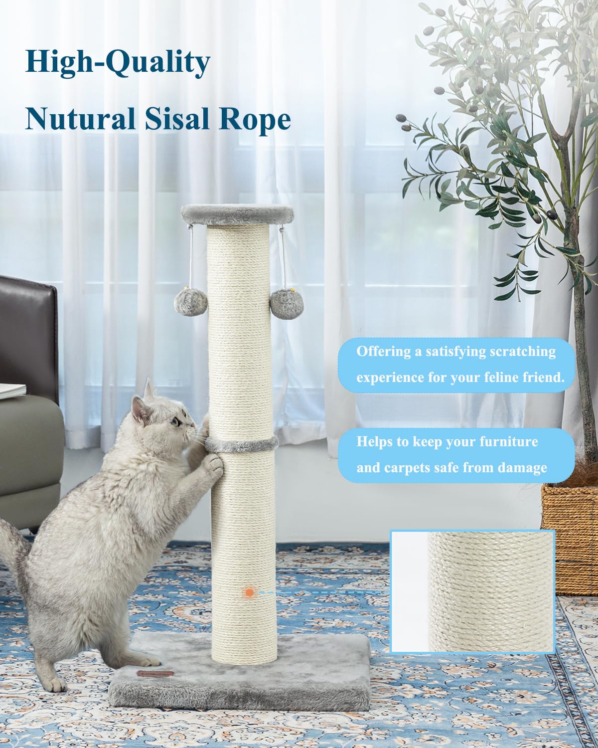 Kilodor Tall Cat Scratching Post, Diameter Large Sisal Cat Scratcher