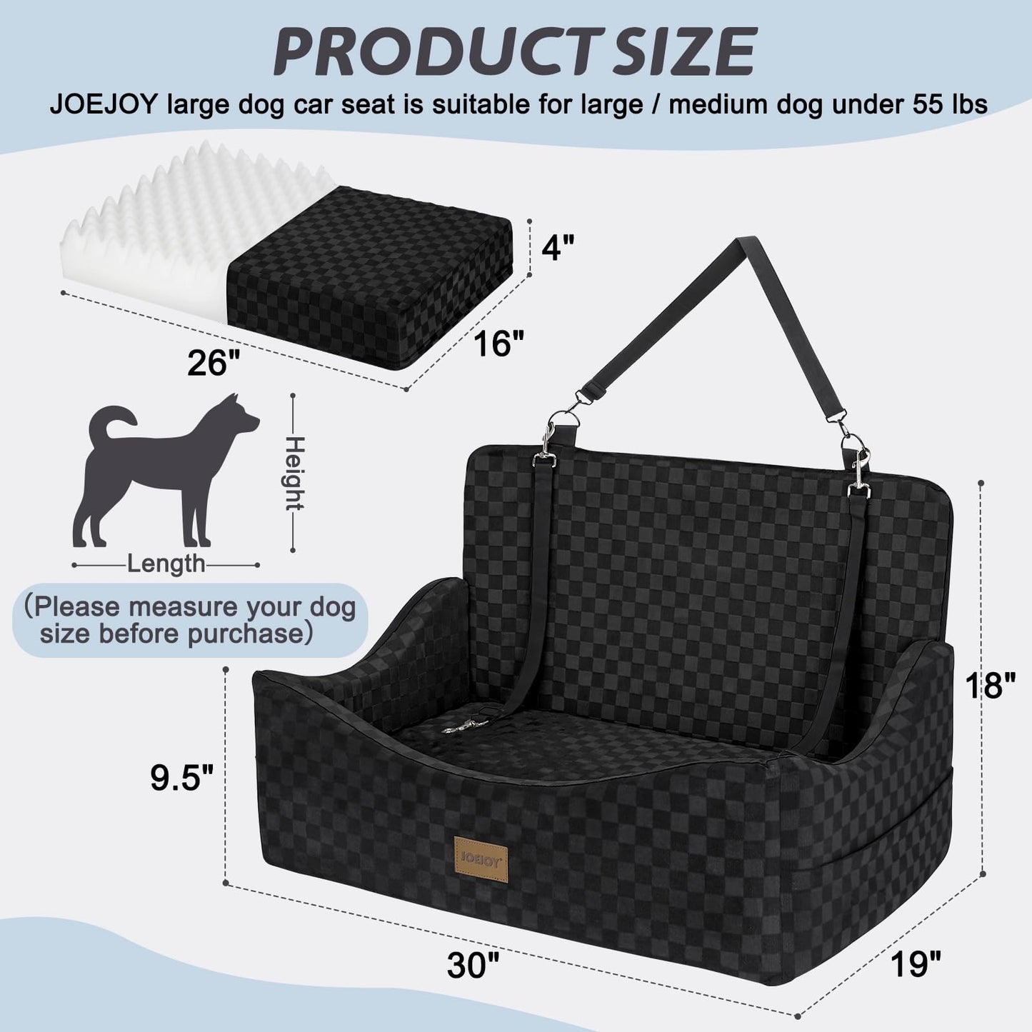 JOEJOY Dog Car Seat for Medium/Large Dogs Reversible Dual-Sided Seat