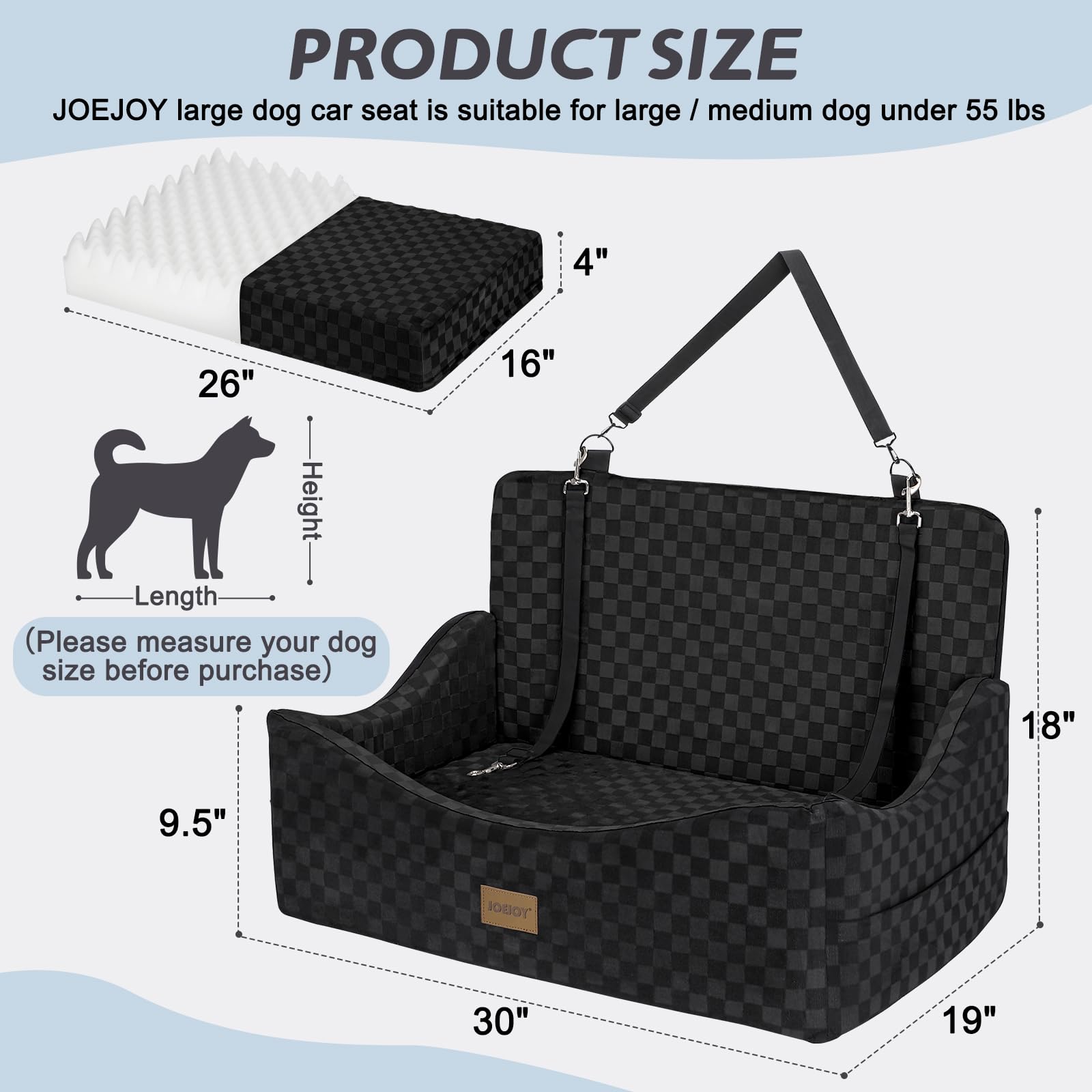 JOEJOY Dog Car Seat for Medium/Large Dogs Reversible Dual-Sided Seat