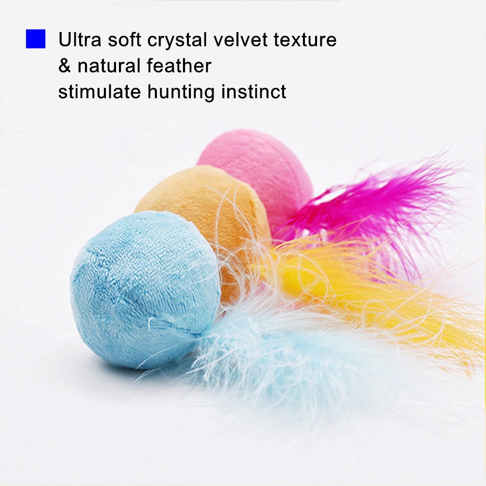 PETFAVORITES Furry Rattle Ball Cat Toy with Feather and Catnip