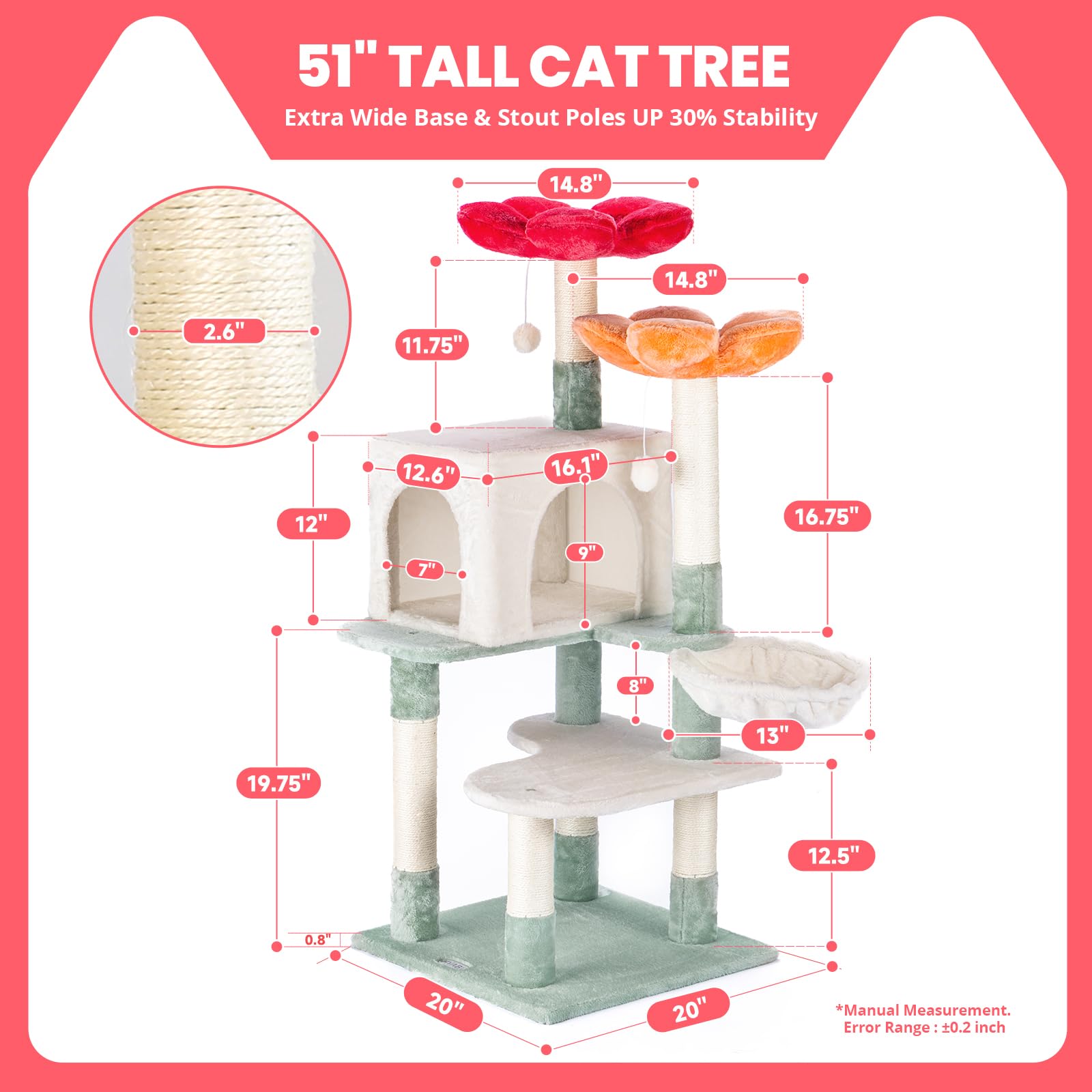 HYABi 48-inch Modern Cat Tree with Hanging Basket Flower Design Balls
