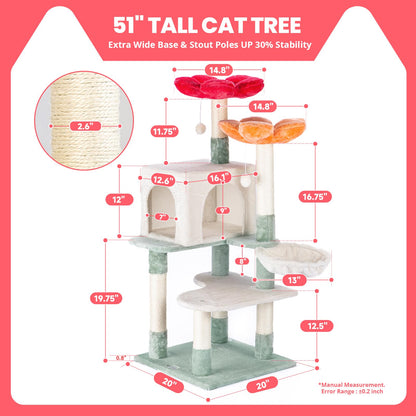 HYABi 48-inch Modern Cat Tree with Hanging Basket Flower Design Balls