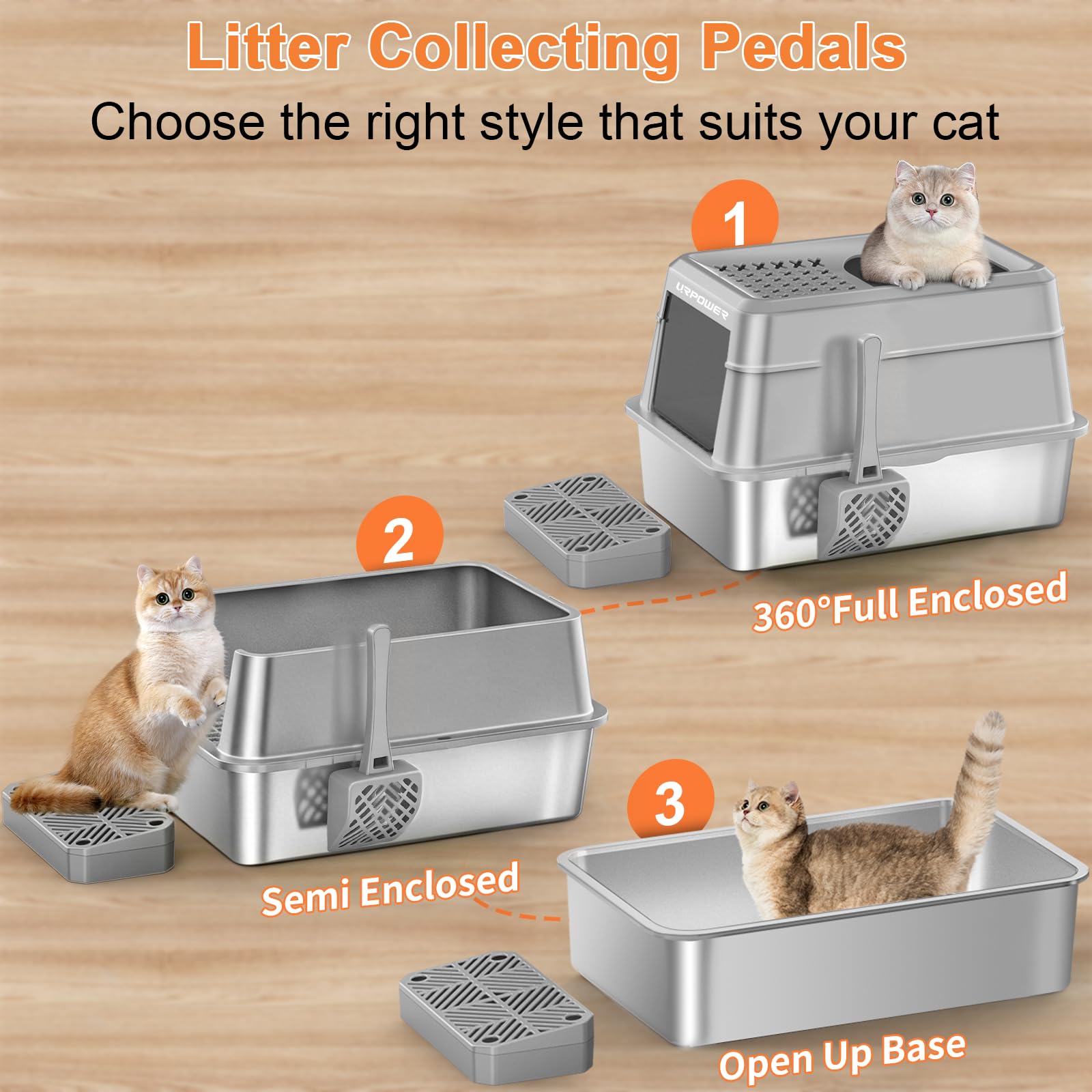 URPOWER Stainless Steel Cat Litter Box with Lid Extra Large Box