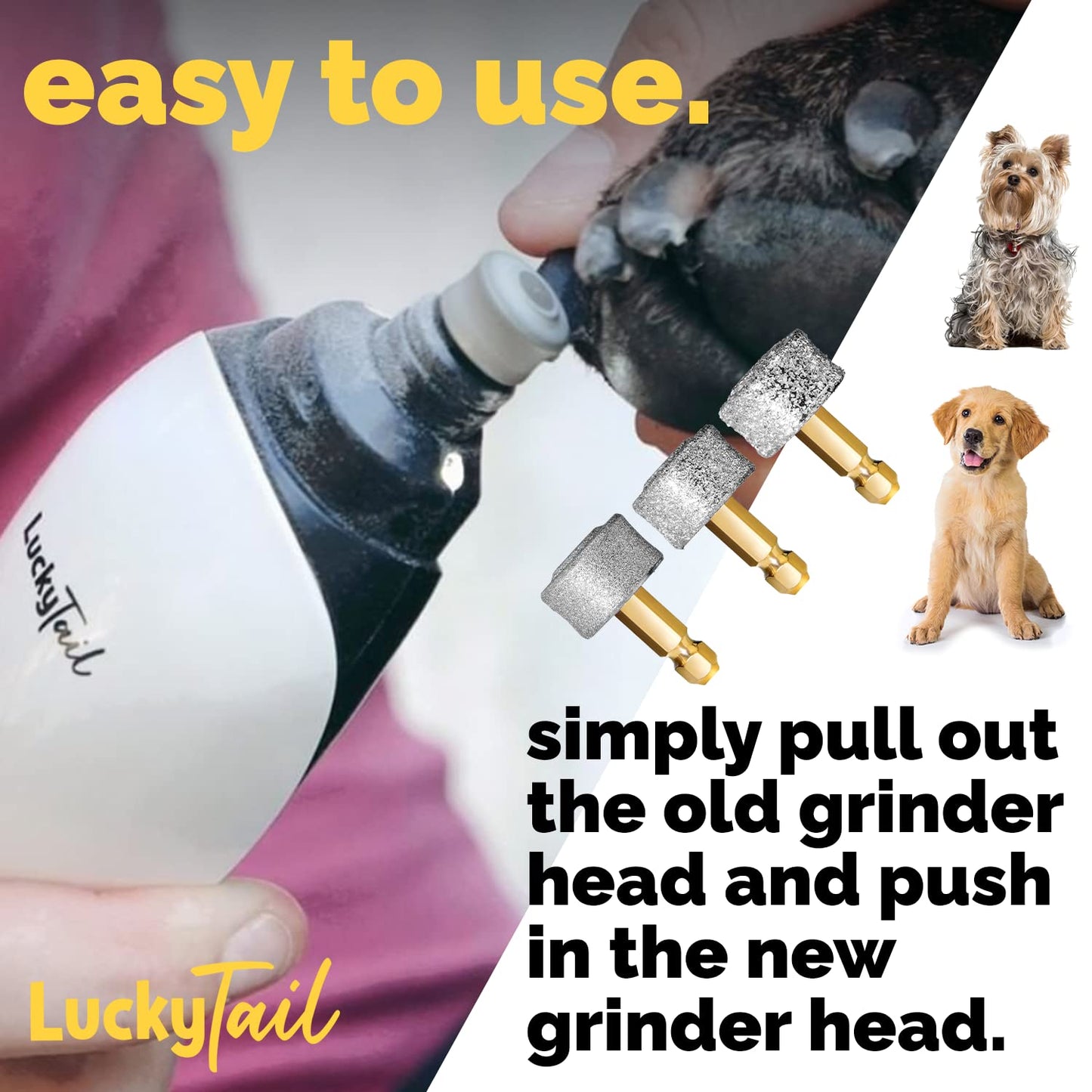 LUCKY TAIL Dog Nail Grinder Regular, Hard Soft Replacement Head Kit