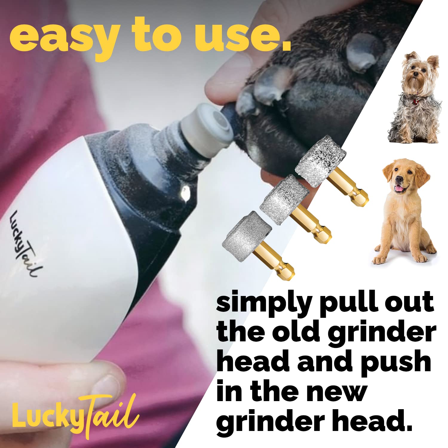 LUCKY TAIL Dog Nail Grinder Regular, Hard Soft Replacement Head Kit
