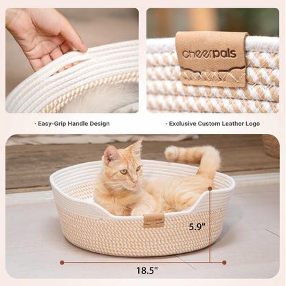 CHEERHOME PETS Cat Bed Basket with Cushion, Cotton Rope Woven Pet Bed