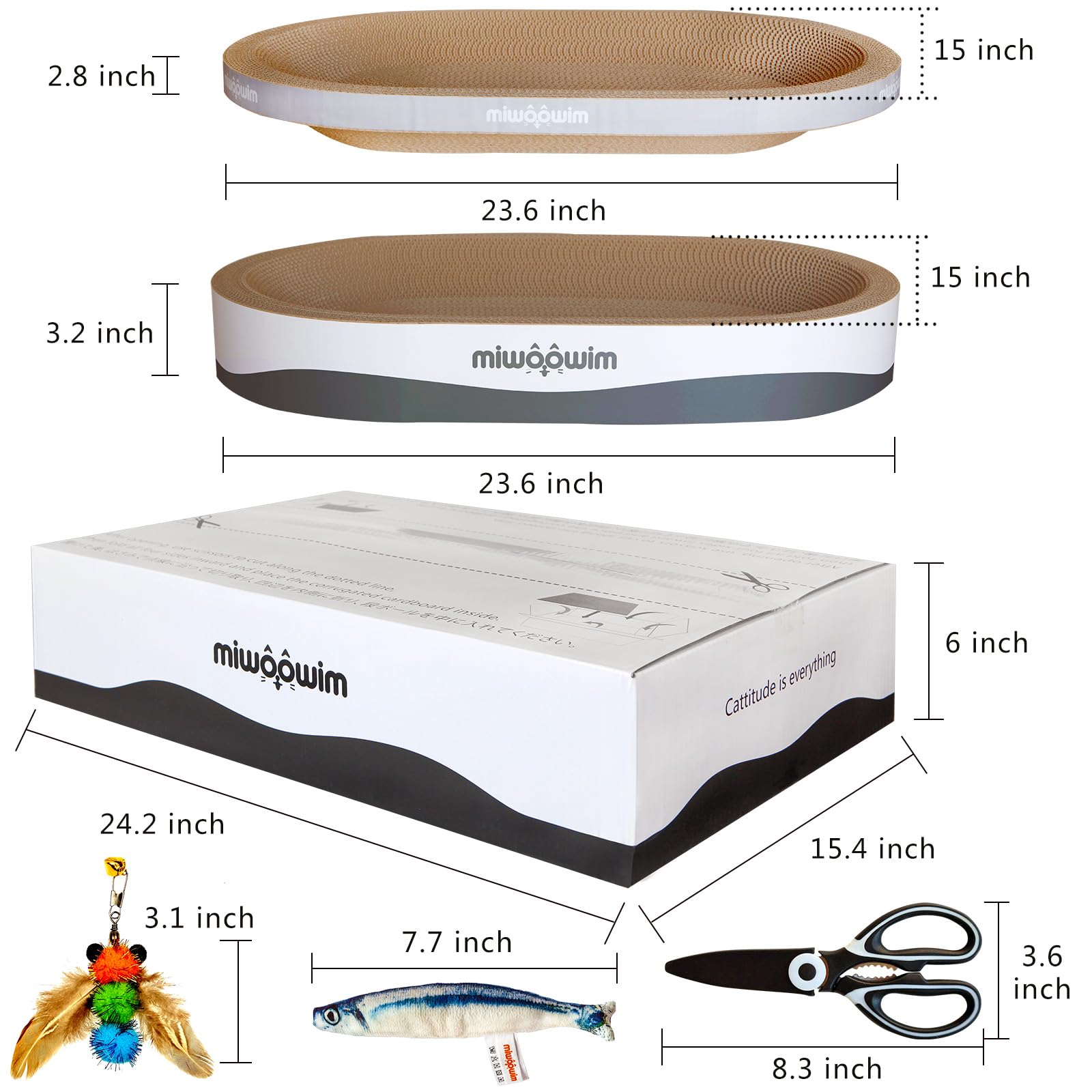 3PCS Extra Large Cat Scratcher Bed,Big Cats Box with Corrugated Pad