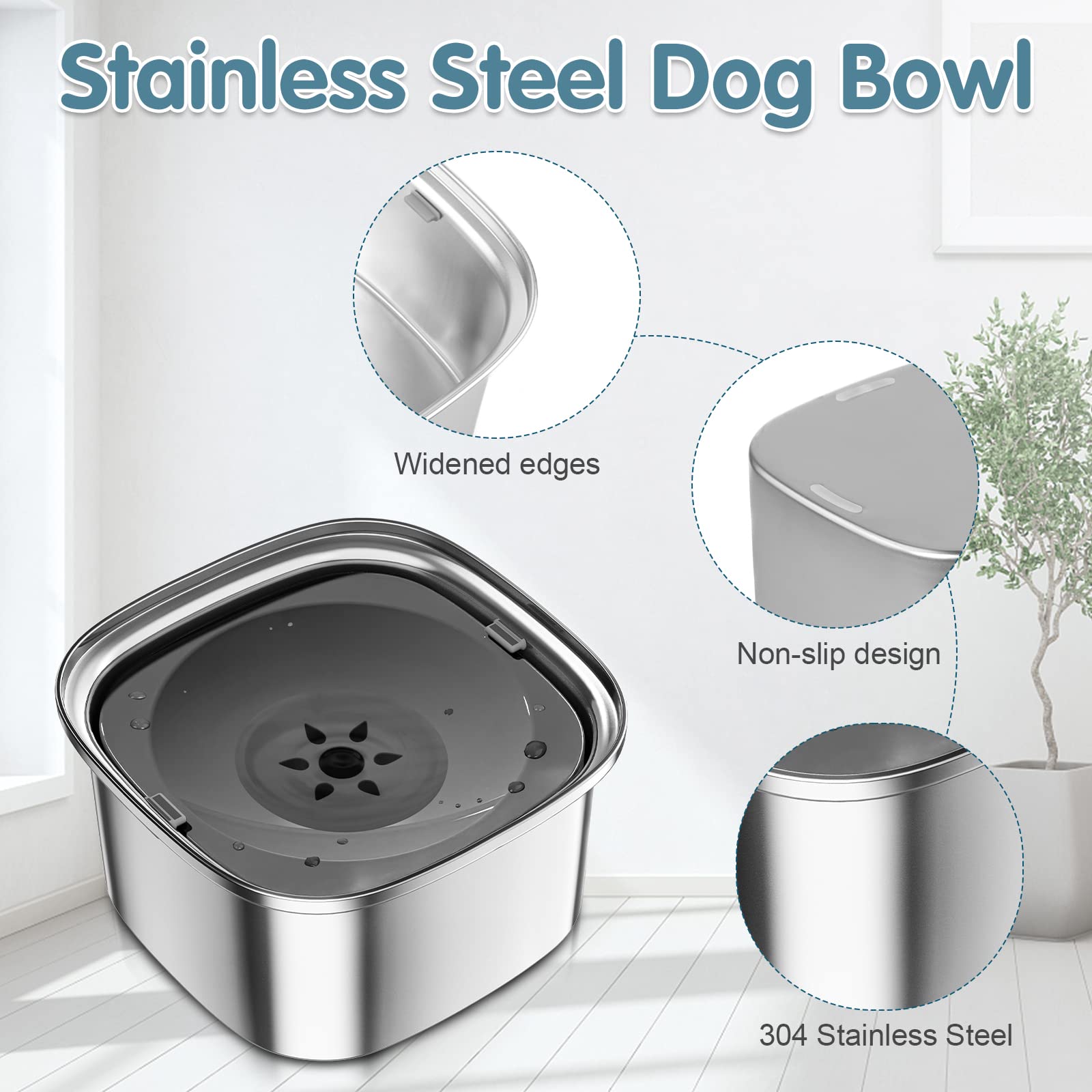 UPSKY Dog Water Bowl Stainless Steel No Spill Large Capacity Dog Bowl