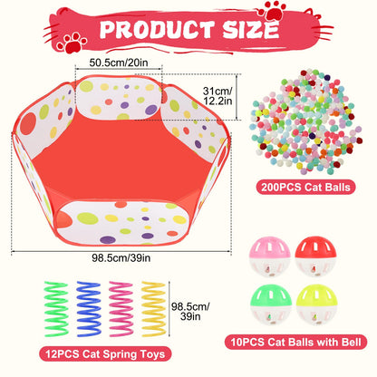 Cat Ball Pit Include 200 Pom Pom Balls 10 Jingle Balls and 12 Balls