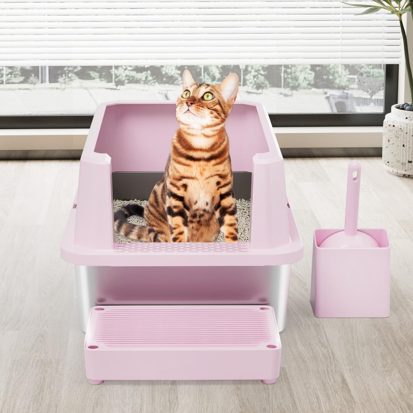 RIZZARI Large Cat Litter Box: Heavy-Duty 304 Stainless Steel Litter