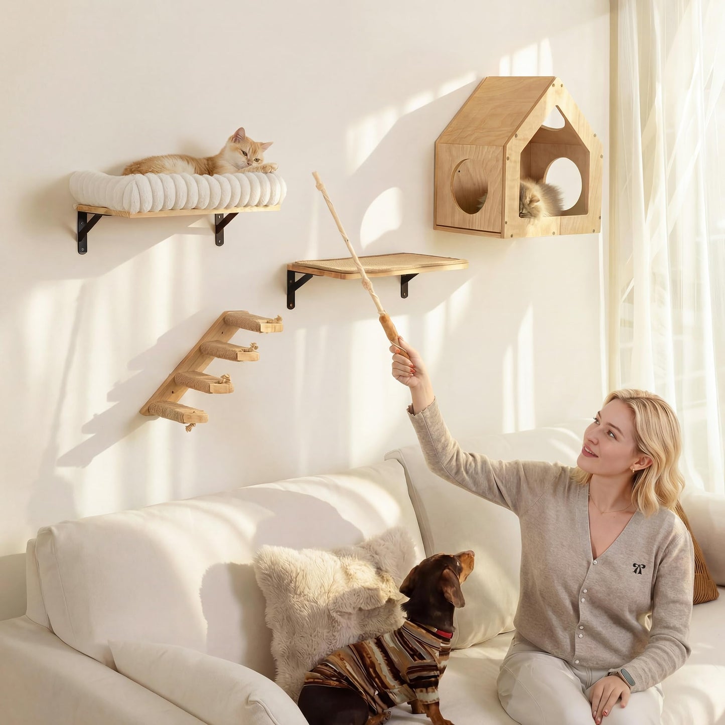 FUKUMARU Cat Wall Shelves, Cat Walls Furniture with Soft Bed, Bed