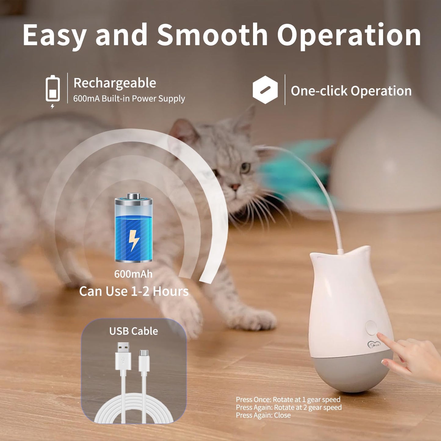 DOEL Cat Toys Interactive for Indoor, Rechargeable Automatic Wand
