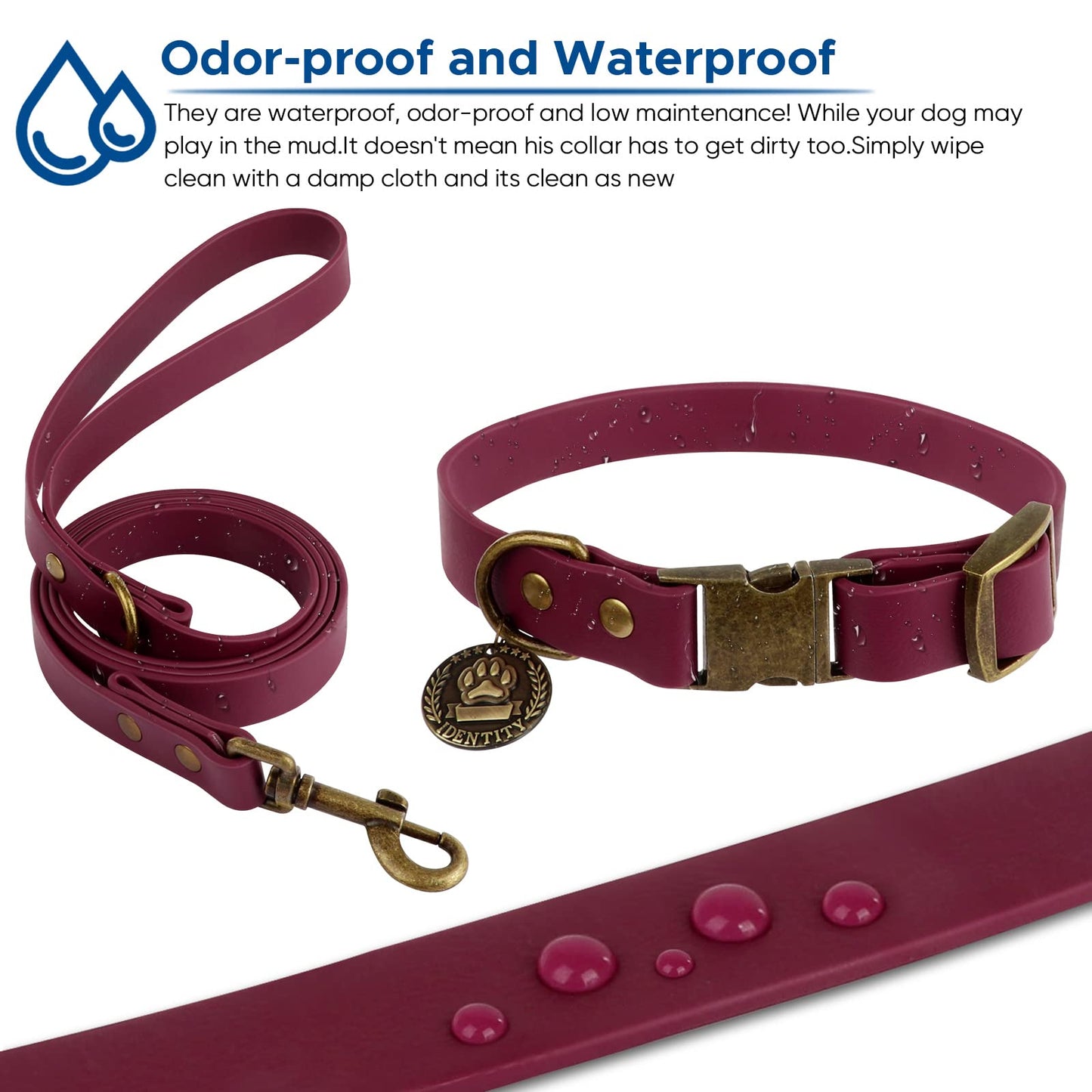 Wisedog Waterproof Dog Collar and Leash Set, Adjustable Puppy Collar