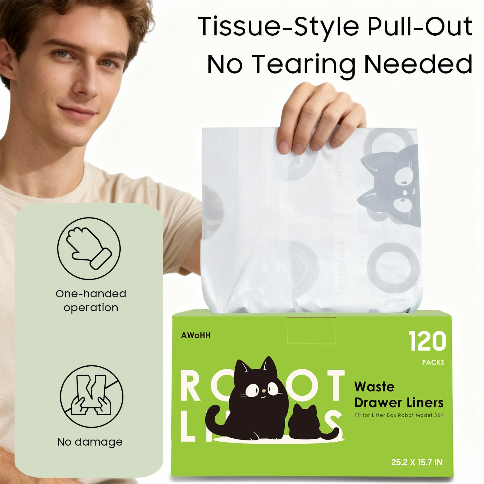 AWoHH 120 Tidy Draw-Pack Automatic Litter Box Bags Cat Litter Box