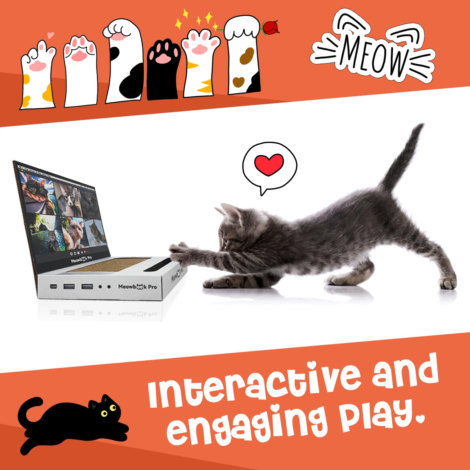 Cat Scratcher Laptop Cat Toy with 'Mouse' Jingle Ball, Stickers Pad