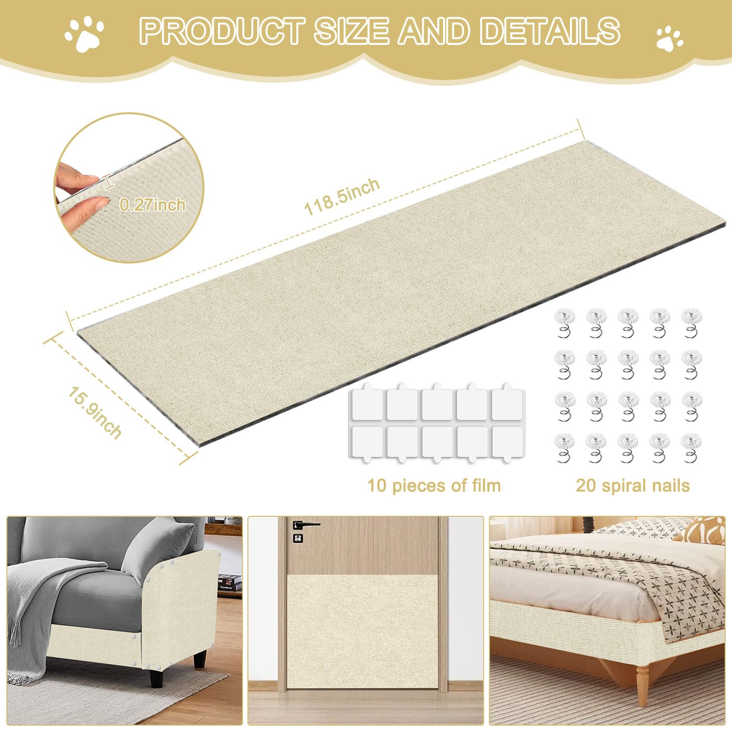 Cat Scratching Mat, x15.9" Trimmable Self-Adhesive Cat Scratch Mat