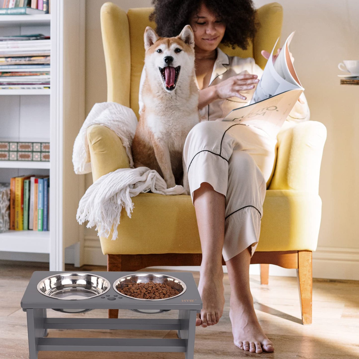 HTB Elevated Dog Bowls, Raised Dog’s Food Stand with 2 Feeder