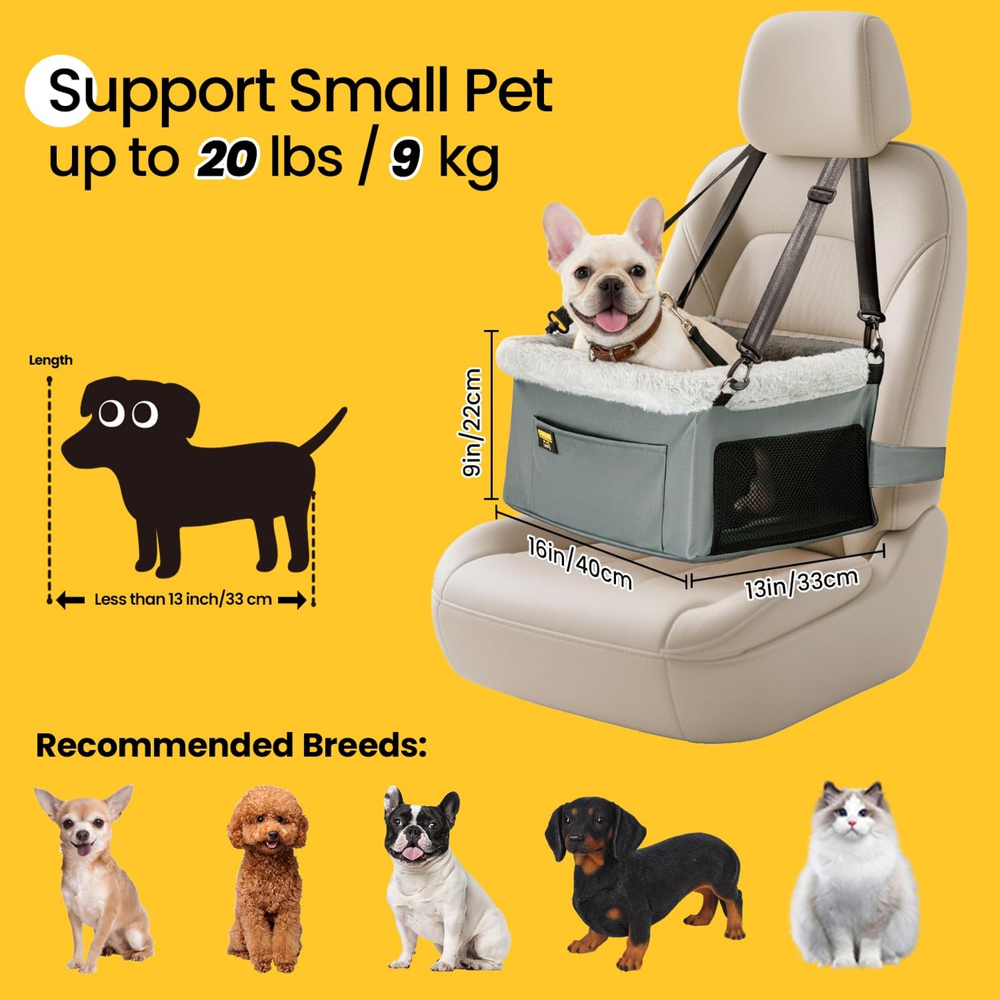 Conlun Dog Car Seat Booster for Small Pet Under Portable Travel Seat