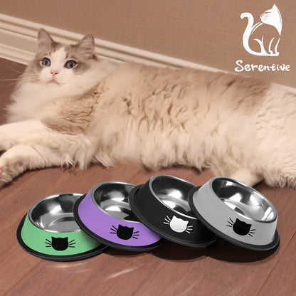 Serentive 3Pcs Cat Bowls Non-Slip Stainless Steel Small Cat Food Bowl
