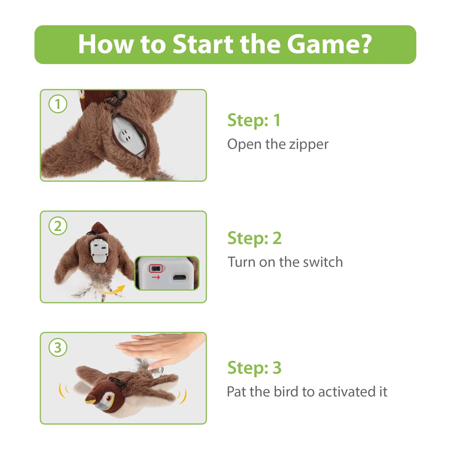Gigwi PETGEEK Flapping Bird Cat Toy, Interactive Simulated Catnip