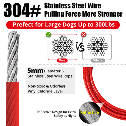 jenico Dog Tie Out Cable, 10/15/20/30/40/50/70/100/ Runner Cable Hook