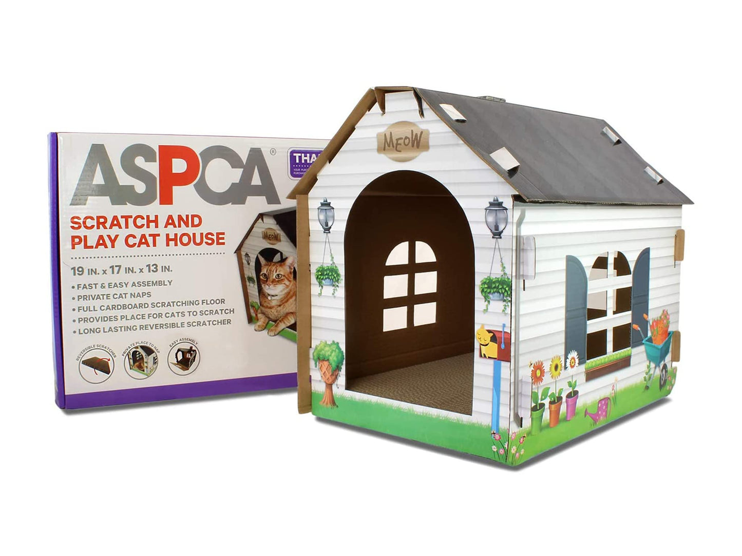 ASPCA Cardboard Cat House Hideaway Playhouse with Cat Scratcher