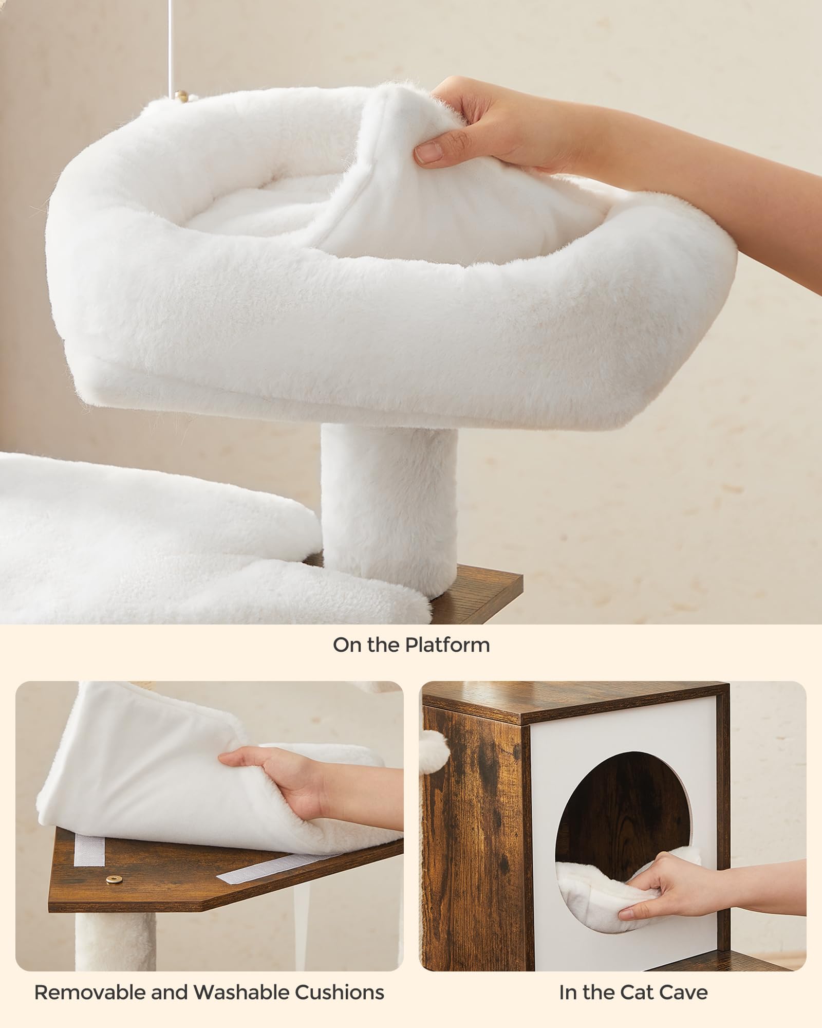 Feandrea Cat Tree with Litter Box Enclosure, 59-Inch Modern Cushion