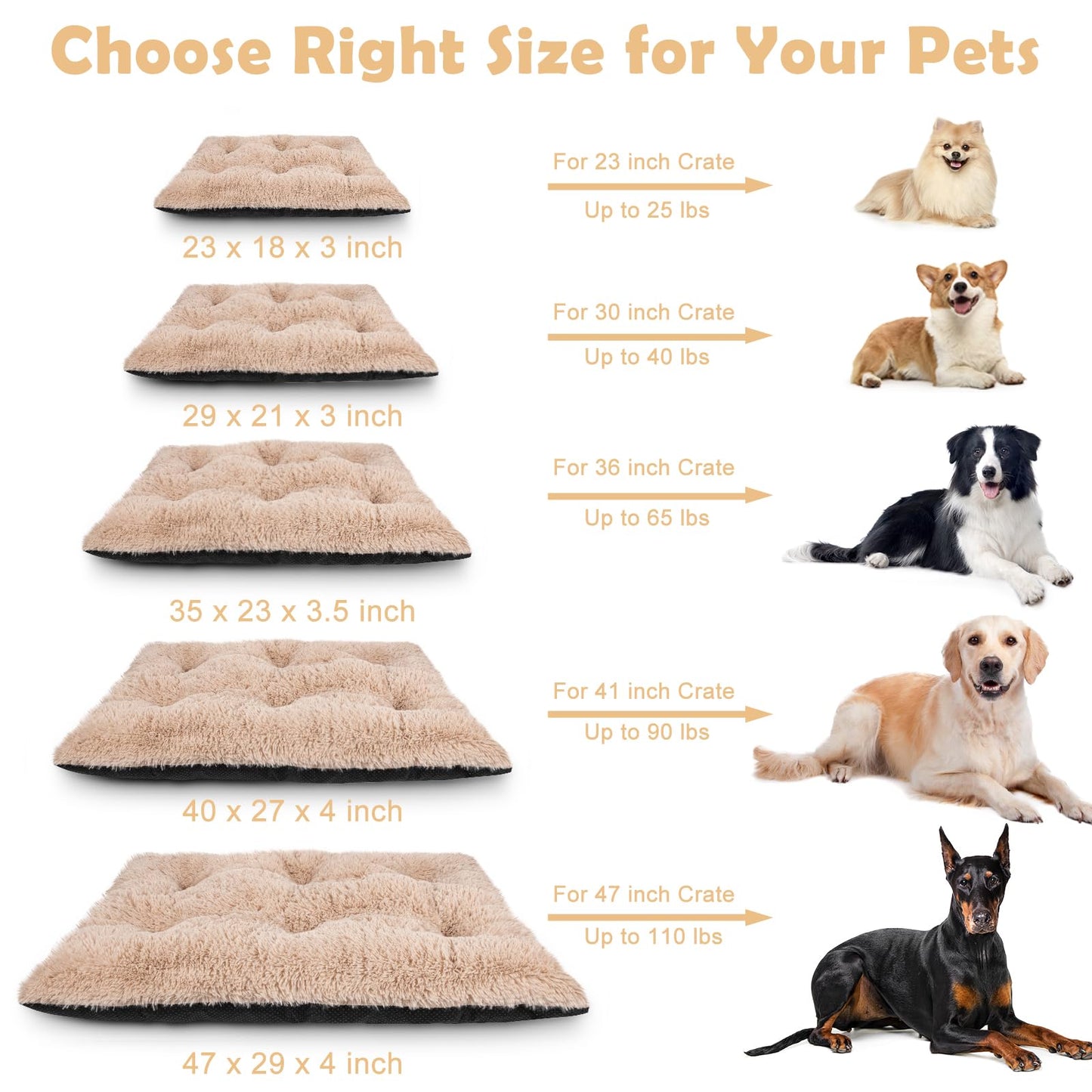 JOEJOY Large Dog Bed Crate Pad, Deluxe Plush Washable Dog Beds Bed