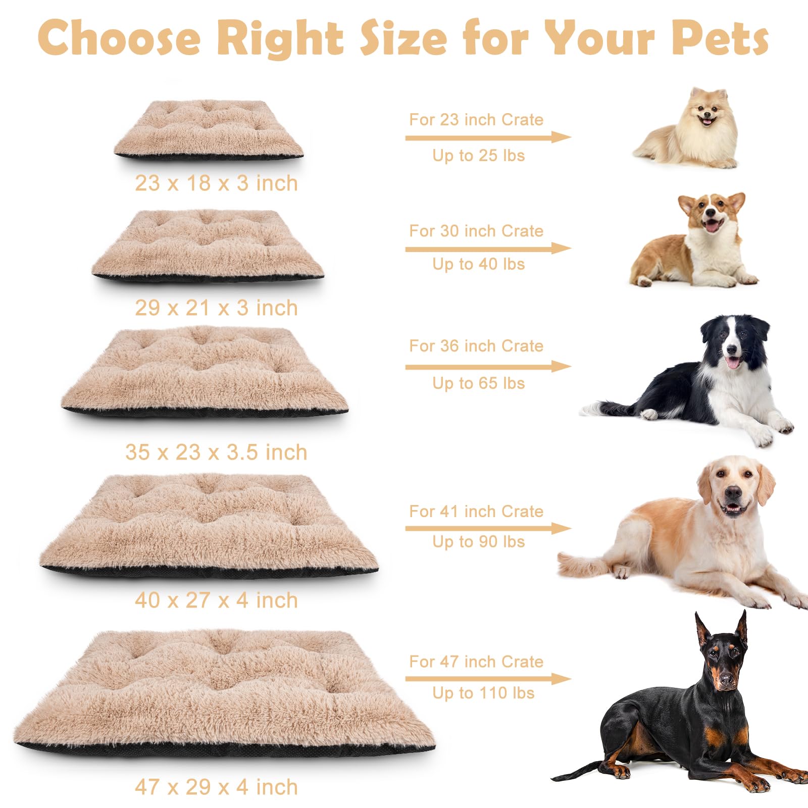 JOEJOY Large Dog Bed Crate Pad, Deluxe Plush Washable Dog Beds Bed