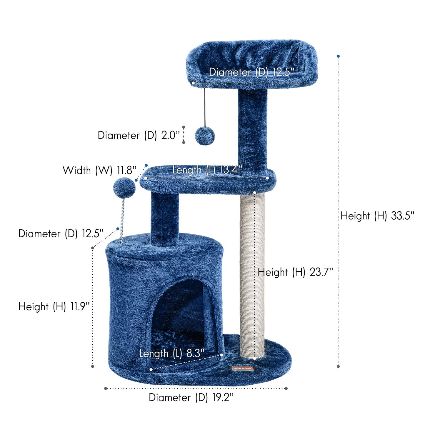 ClevaHome Small Deep Denim Cat Tree for Small Spaces, Kittens, Toy