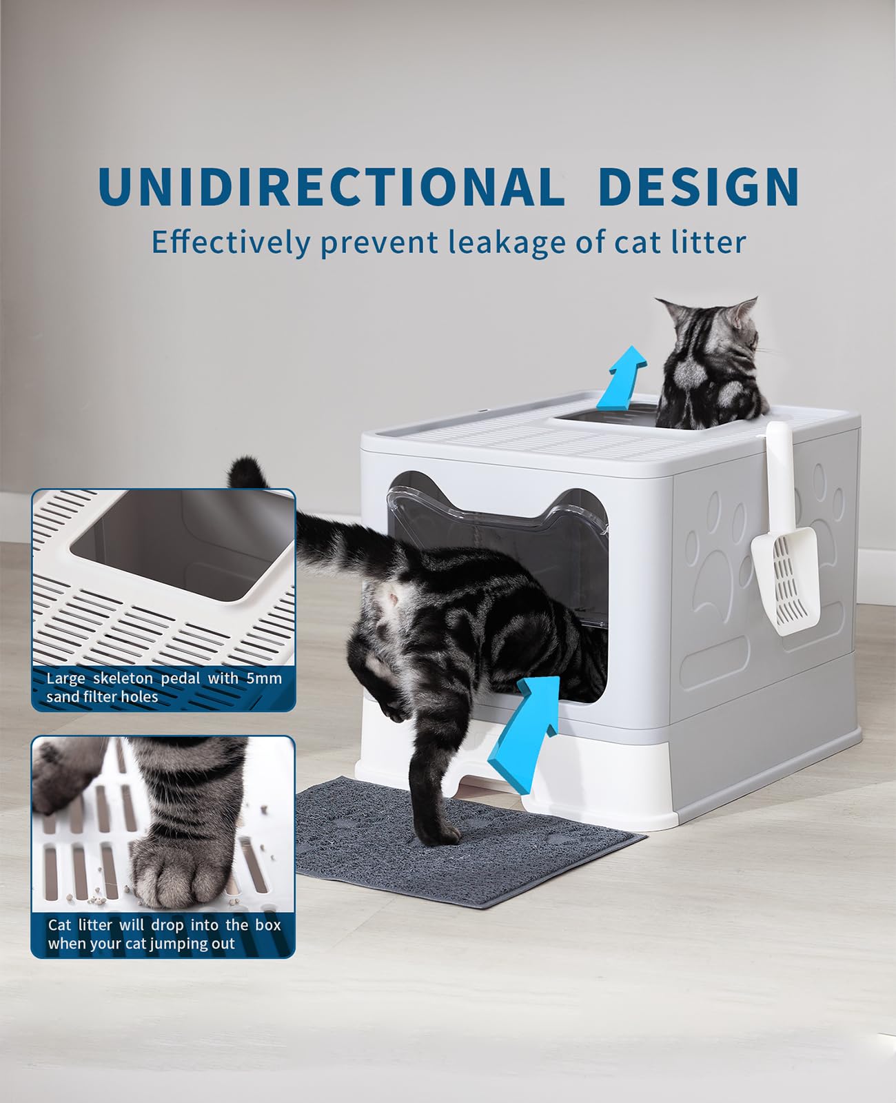 Medario Cat Litter Box with Litter Mat and Scoop, Large Covered Litter