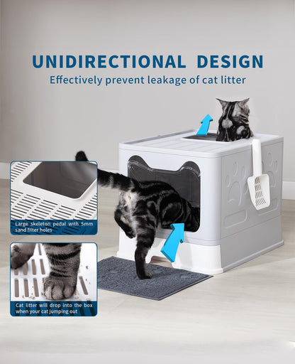 Medario Cat Litter Box with Litter Mat and Scoop, Large Covered Litter