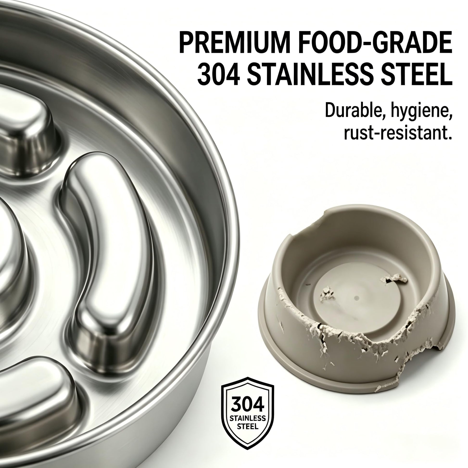 AIPERRO Slow Feeder Dog Bowl Stainless Steel, 2 Cups Metal Bowl