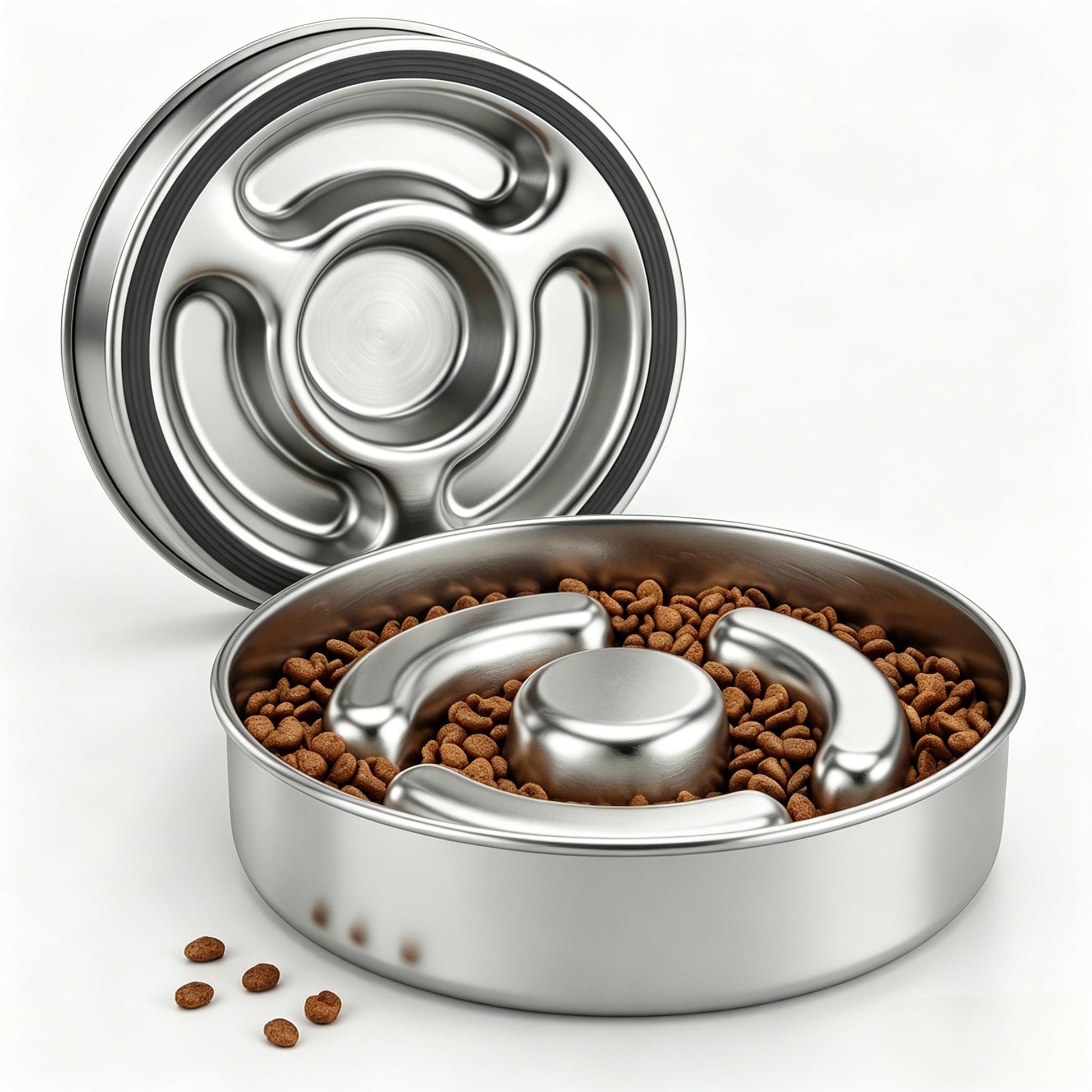 AIPERRO Slow Feeder Dog Bowl Stainless Steel, 2 Cups Metal Bowl