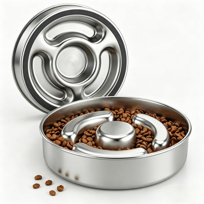 AIPERRO Slow Feeder Dog Bowl Stainless Steel, 2 Cups Metal Bowl