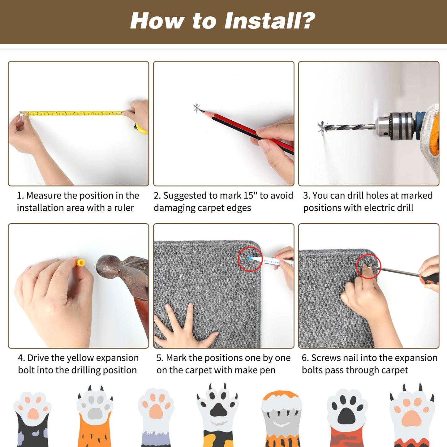 FHTONGE 71x15.8 Thickened Cat Wall Climbing Carpet with 16 Furniture