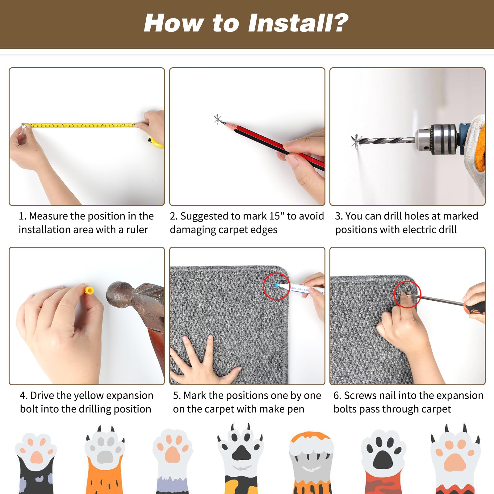 FHTONGE 71x15.8 Thickened Cat Wall Climbing Carpet with 16 Furniture